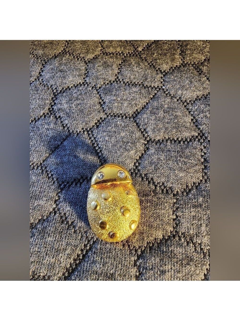 Gold Textured Lady Bug Brooch/Pin with Rhinestones